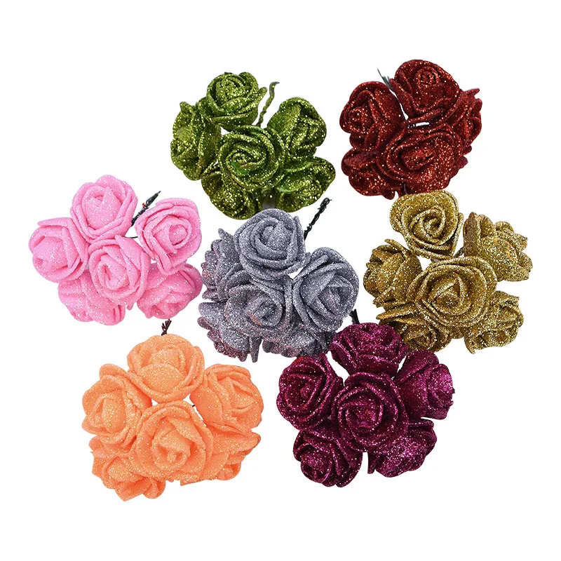 

3.5cm Artificial Glitter Flowers Foam Rose Fake Flower Home Wedding Party Decoration DIY Scrapbooking Wreath Craft Gift Supplies