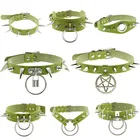 Ожерелье-чокер с шипами эмо, зеленое готическое ожерелье в стиле панк, модный пояс из искусственной кожи, аксессуары в стиле Харадзюку, ювелирные изделия на Хэллоуин