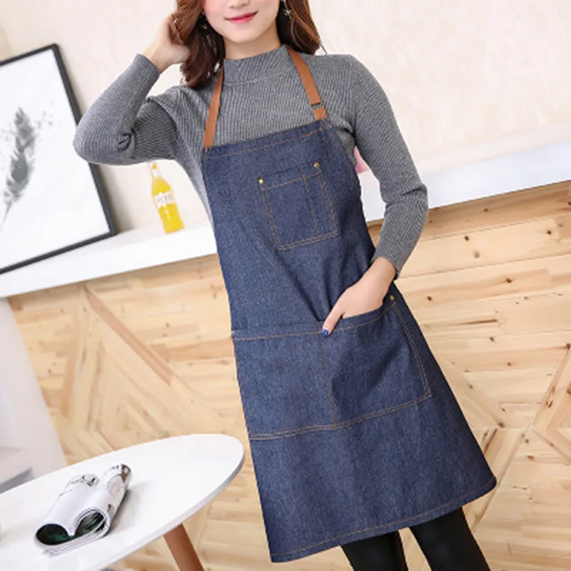 

1pcs Practical Adults Apron, Adjustable Housekeeping Denim Apron with Pocket Cooking Accessories for Women Men, Dark Blue Denim