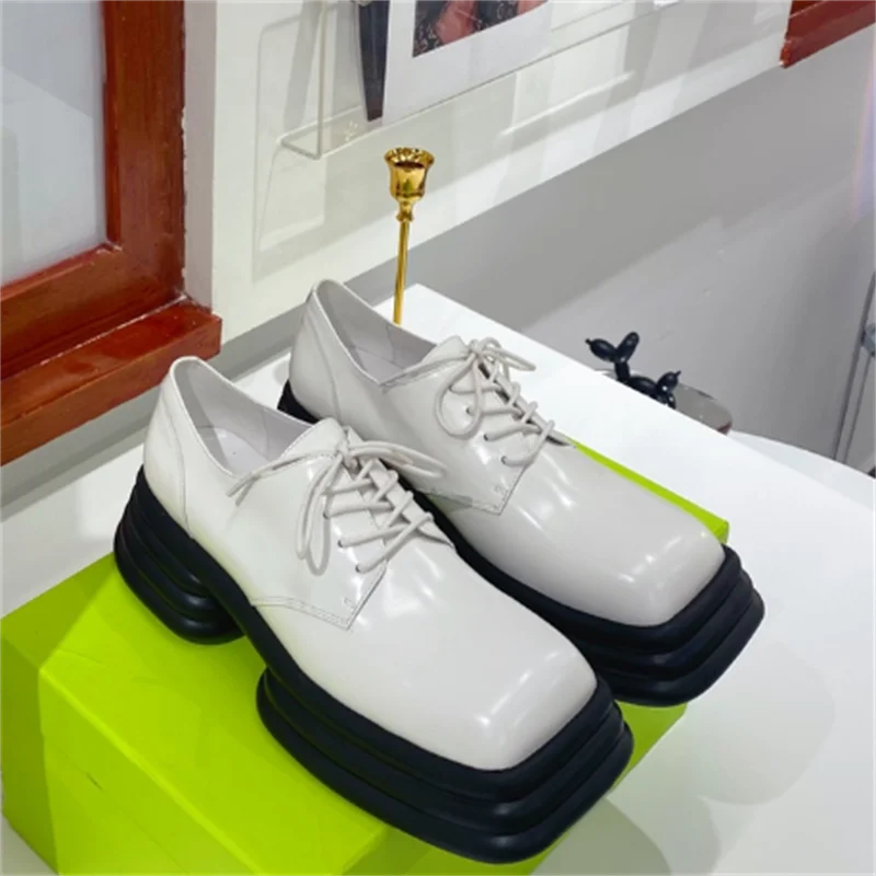 

Square Toe Shoes Thick-soled Fashion Zapatos Mujer Chunky Lace Up Female Shoes High Quality Pumps Concise Casual Chaussure Femme