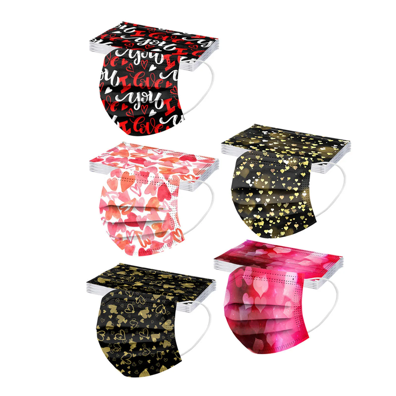

50pc Disposable Adults Mask Loving Heart Print 3 Layer Facemask Valentine's Day Party Mascarillas 3ply Facemask Masque Halloween