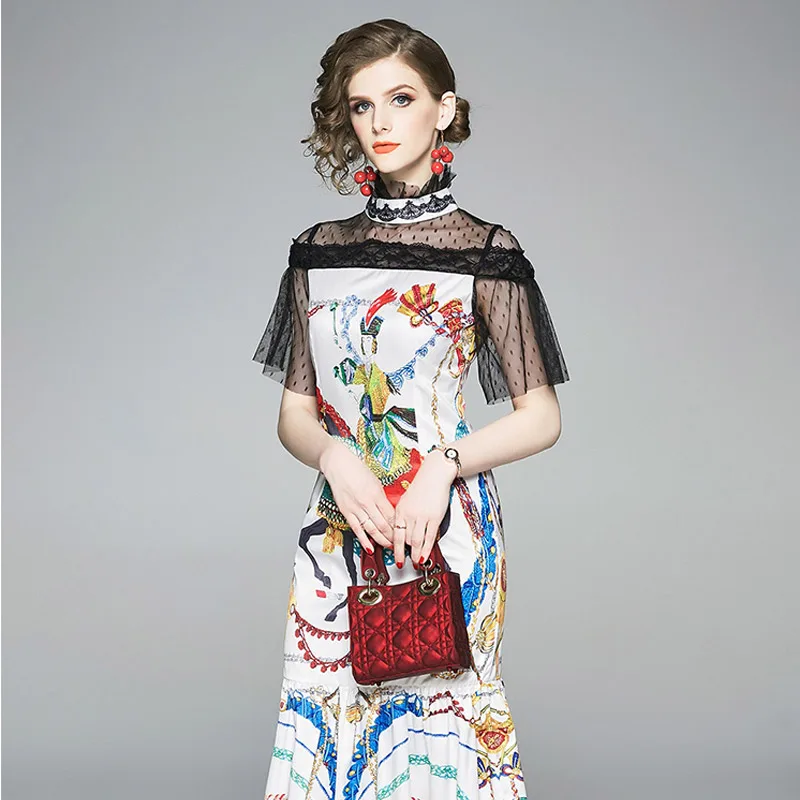 Женское платье 2019 вечерние кружевные с принтом элегантные Русалка Vestidos Ретро