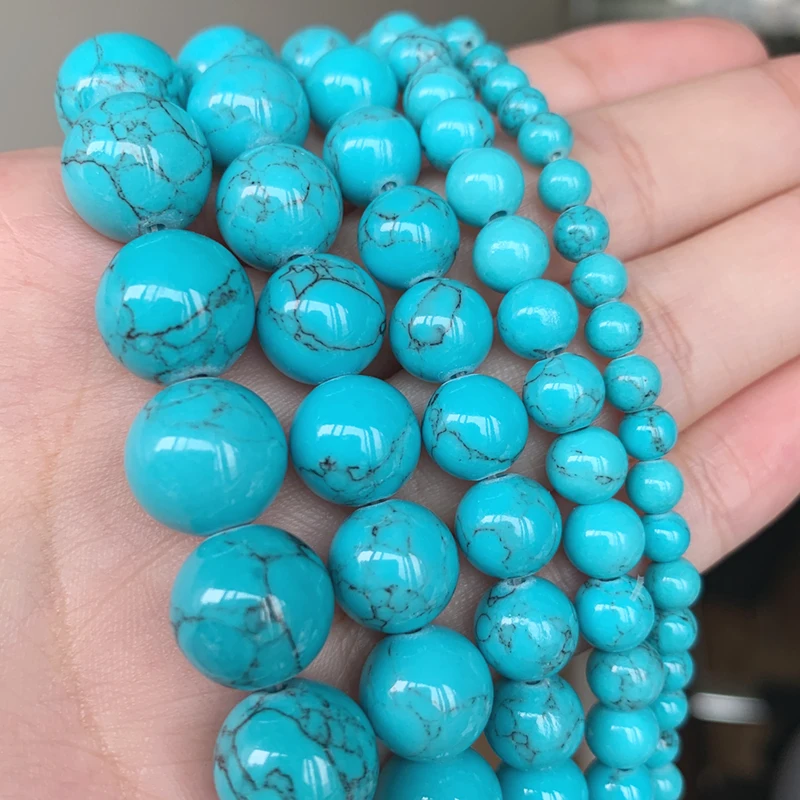 

Natural Blue Howlite Turquoises Stone Round Loose Beads For Diy Bracelet Accessories Jewelry Making 15'' Strands 4/6/8/10/12mm