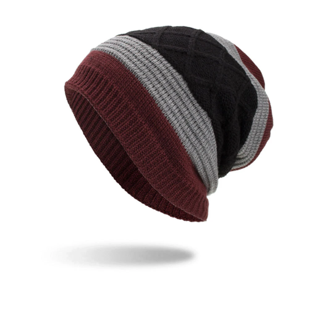 Бургундия RoxCober, Skullies, зимняя теплая шапка, бини, Вязанная, хлопок, хип-хоп, чулок, шапка плюс бархат, раста, шапка, капот, головные уборы для мужчин и женщин - Цвет: Бургундия