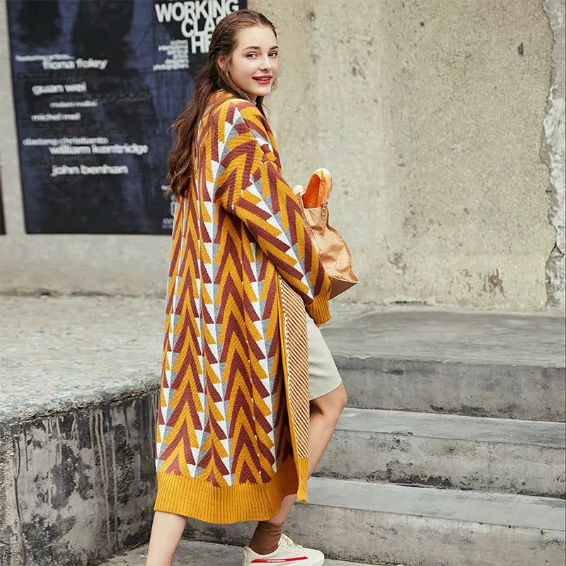 Женский свитер Пальто Вязаный кардиган длинный рукав V-образным вырезом в