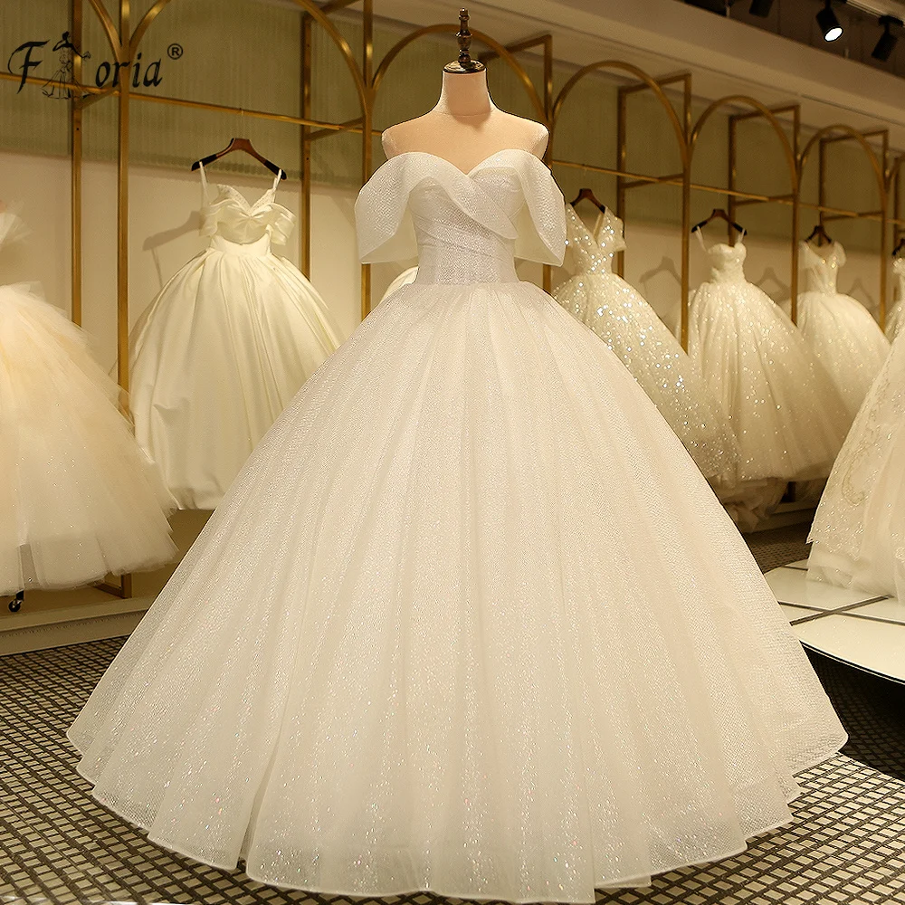 

Реальное фото Vestido Noiva 2021 блестящее простое свадебное платье с открытыми плечами Свадебное бальное платье роскошное свадебное платье