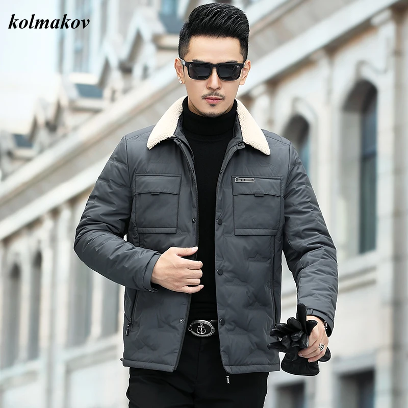 New Arrival Winter Style Men Boutique Warm 90% White Duck Down Coat Fashion Casual High Quality Solid Collar Detachable Coat
