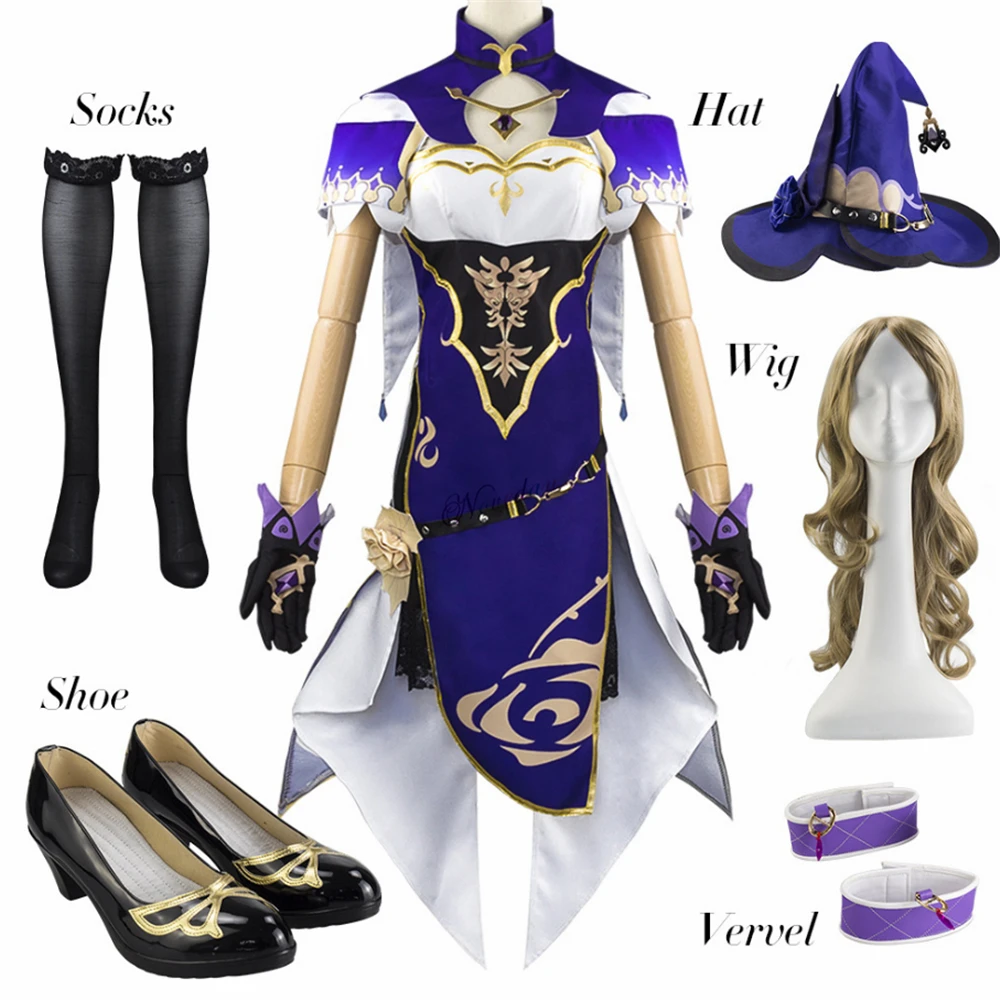 

Anime Game Genshin Impact Lisa Witch of Purple Rose Cosplay Costume The Librarian Sexy Halloween Party Dress