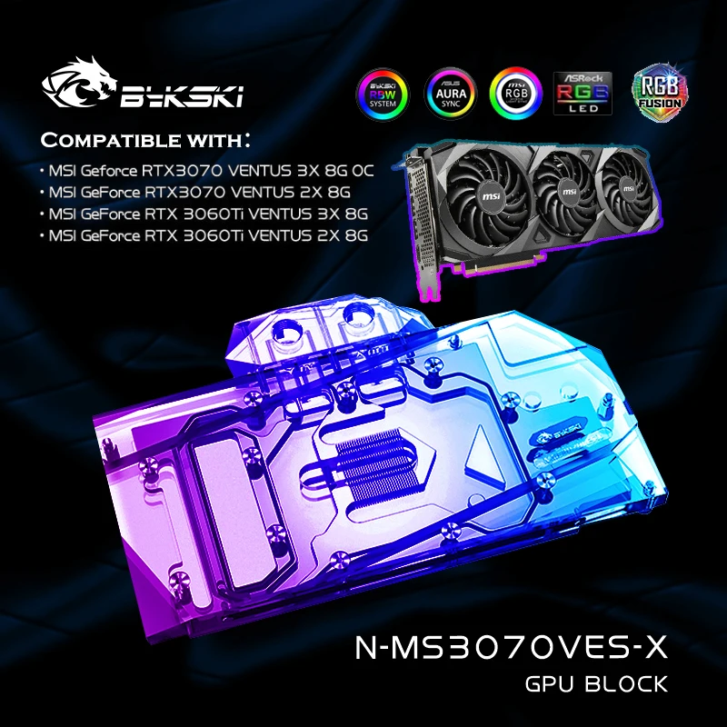

Водяной блок Bykski N-MS3070VES-X для MSI RTX 3070 VENTU 3X 8G OC/RTX3070 VENTU 2X 8G, видеокарта VGA