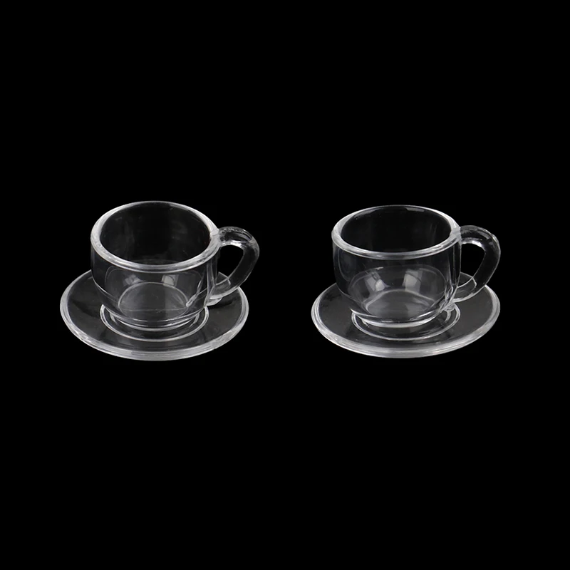 

4Pcs(2 cups+2 dishs) Miniature doll house Coffee Cup cute Cup For doll Kitchen Room Food Drink Home Tableware Decors