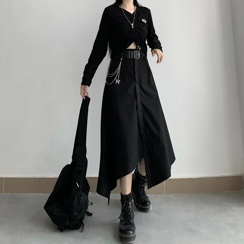 

Black Gothic Victorian Skirt Women High Street Irregular Party Korean Y2k Skirt Female Vintage Slim Split Retro Casual Clothes