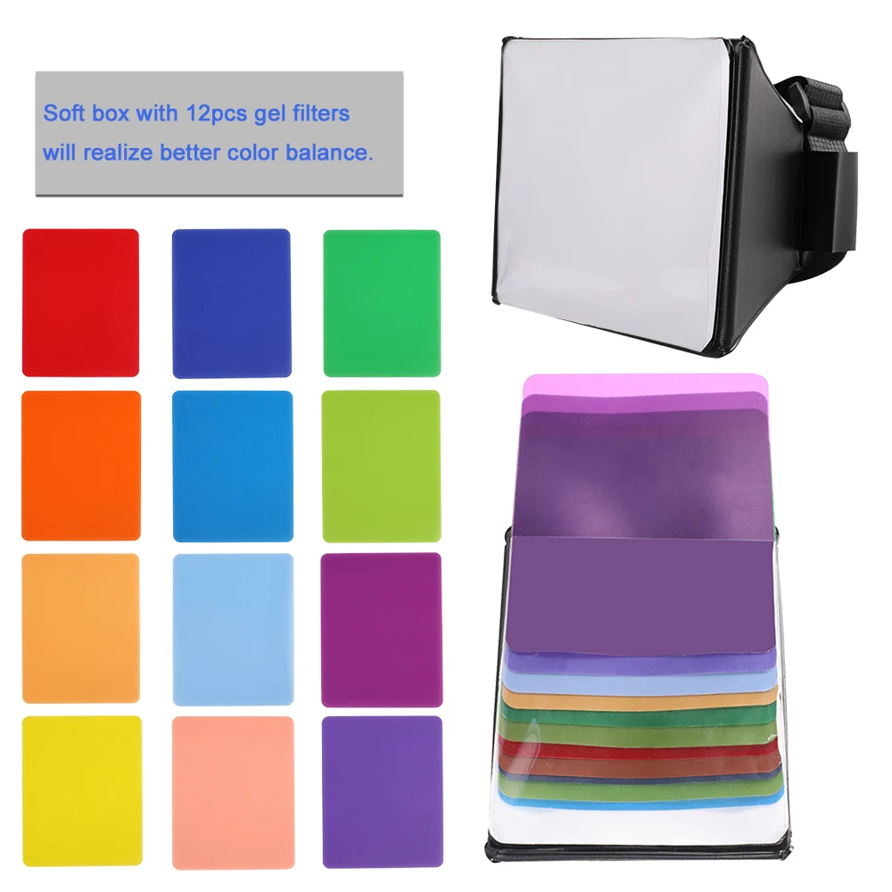 

Fodling Soft Box Foldable Mini Softbox Flash Diffuser + 12pcs Color Balance Gel Filter For Canon Nikon Sony EOS Speedlight