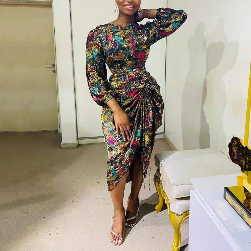 Женское асимметричное вечернее платье элегантное до середины икры с винтажным