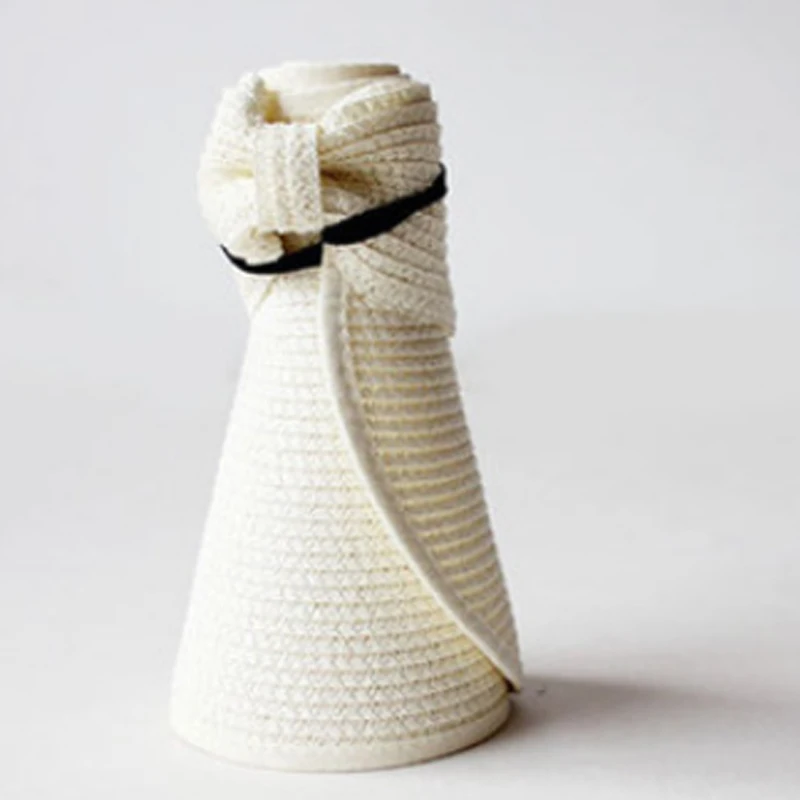 

Hot Women Wide Brim Visor Straw Sun Hat Packable Foldable Roll-up Beach Summer Anti Ultraviolet Sun Hat In Summer