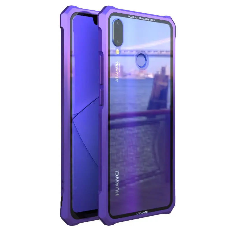 Purple Clear Роскошный металлический чехол для huawei Nova 3 3i 6,3 дюймов, прозрачная стеклянная крышка для huawei P Smart Plus, чехол Nova3 Nova3i psmart plus - Цвет: Purple Clear