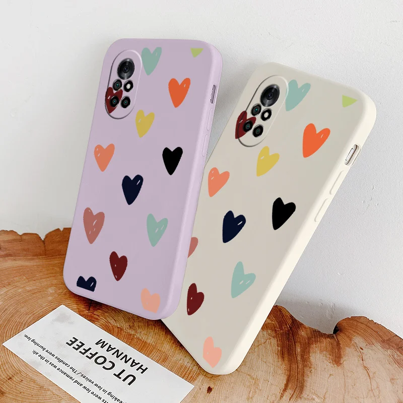 

Colorful Heart Liquid Silicone Case For Huawei Nova 8 7 Pro SE 6 SE 5 Pro 5Z 5I 5Ipro 5T 4 4E Ultra Thin Soft Phone Cover Case