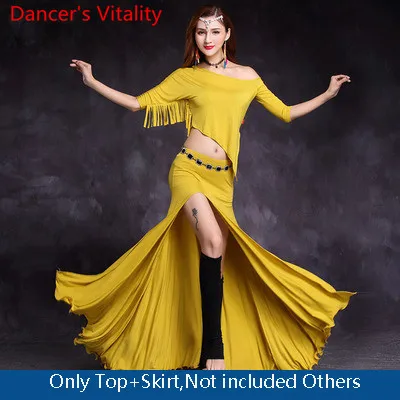 Top Skirt as Photo Танец живота модальный Топ сексуальная Длинная юбка с разрезами восточные Индийские танцы костюм для выступлений Летняя женская тренировочная одежда наряд - Цвет: Top Skirt as Photo