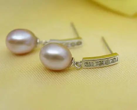

New Classic Unique Design AA Real Pearl Bridesmaid Earring Lavender Freshwater Pearl Rhinestone Silver Fine Jewelry Lady Gift