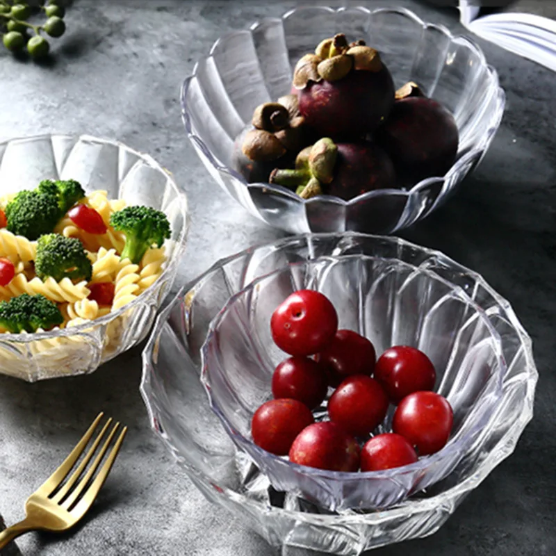 

Plastic Salad Tableware Fruits and Vegetables Acrylic Transparent Crystal Bowl Round Dinner Kitchen Fashion Tableware