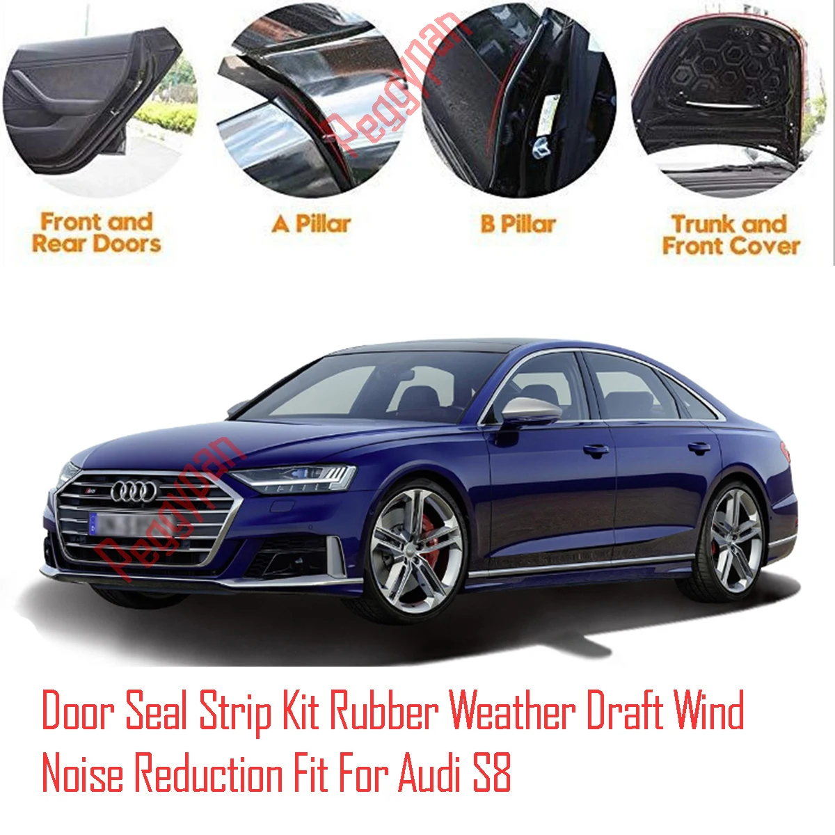 Door Seal Strip Kit Self Adhesive Window Engine Cover Soundproof Rubber Weather Draft Wind Noise Reduction Fit For Audi S8