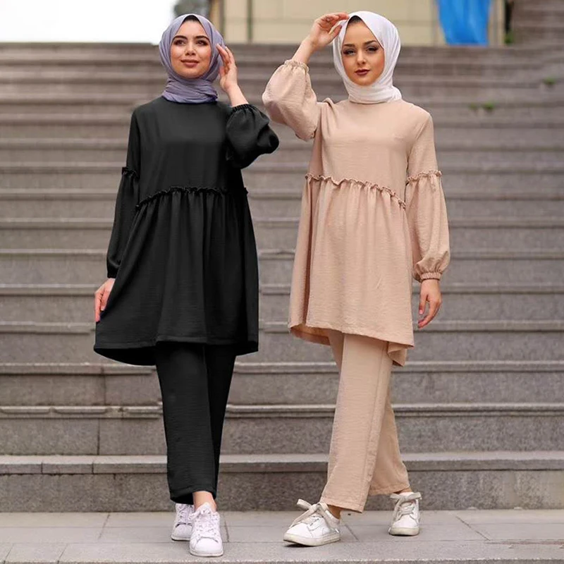 New Islamic Clothing Latest Ladies Fashion Abaya Dress For Muslim Women Dubai Hijab Dress Modest Clothing Dresses Set Lsm042