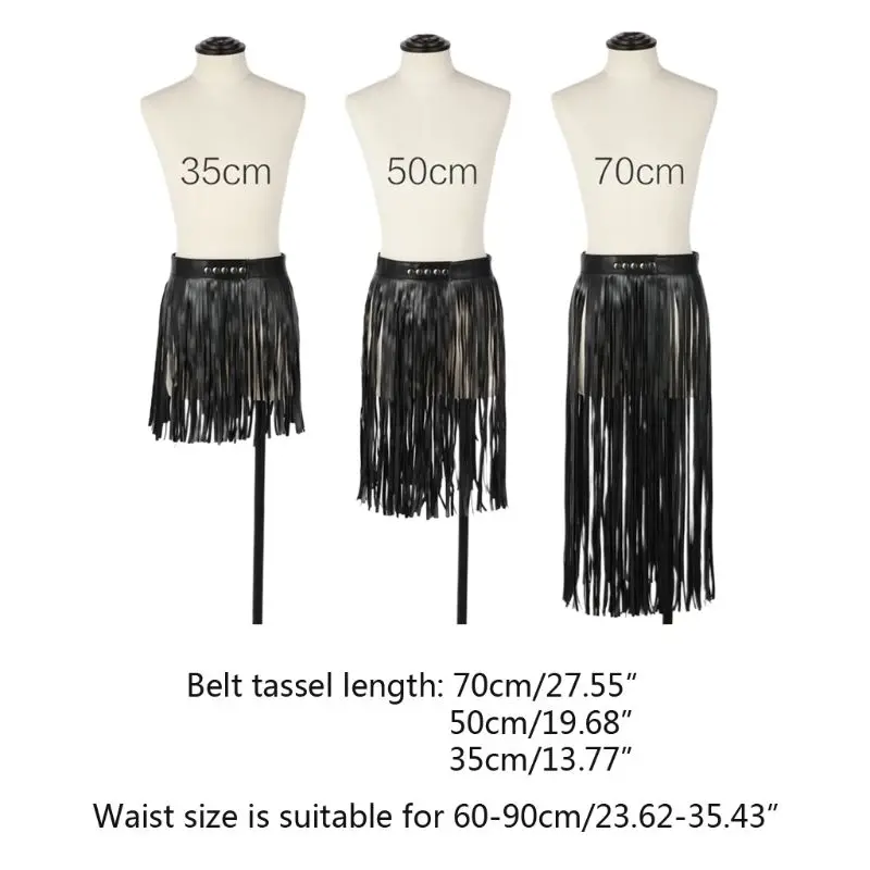 Women High Waist Faux Leather Fringe Tassels Skirt Body Harness with Snap Buttons Halloween Party Punk Rock Costume Clubwear images - 6