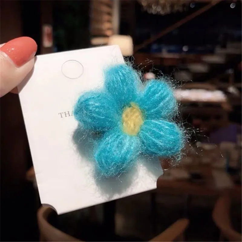 light blue M MISM, 2 шт., Хит, корейский стиль, Осень-зима, шерсть, вязаный крючком, сладкий цветок, заколка для волос, BB зажим для девушек, женщин, милые заколки, аксессуары для волос - Цвет: light blue