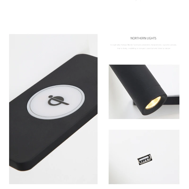 

Беспроводной зарядки светодиодный настенный светильник Точечный светильник Подсветка светильник Ночной светильник прикроватный светильник для дома отель исследование гостиная украшения