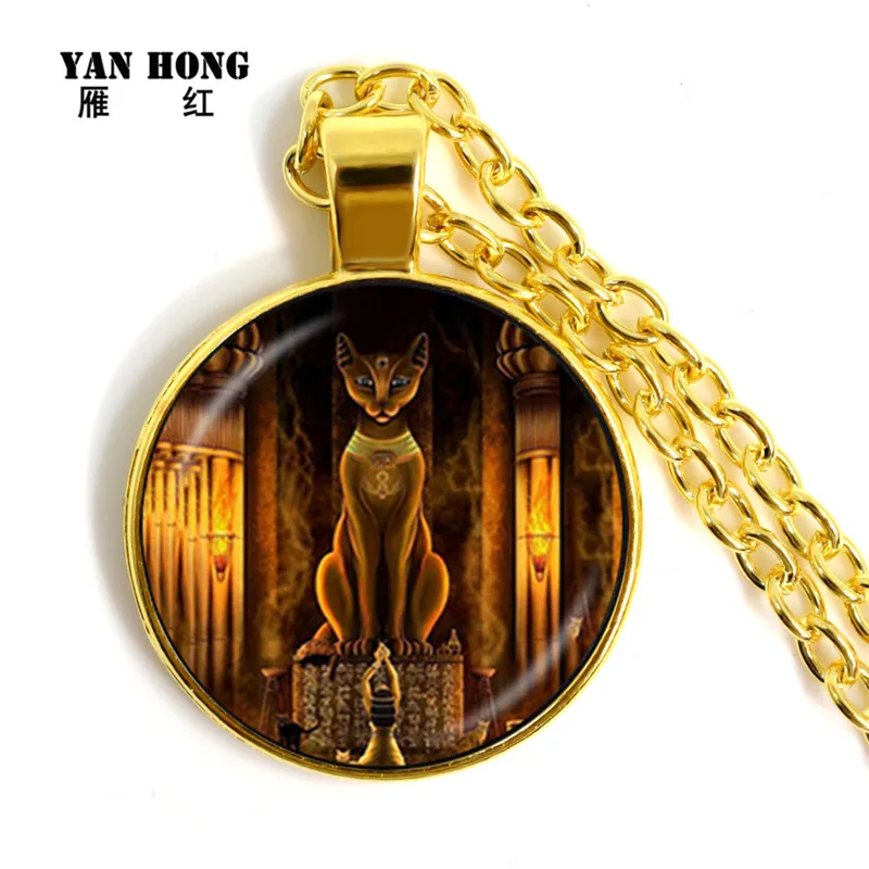 Ancient Egyptian Cat Goddess Statue Necklace Egypt Lord Pendant Handmade Glass Women Jewelry Amulet Accessories | Украшения и