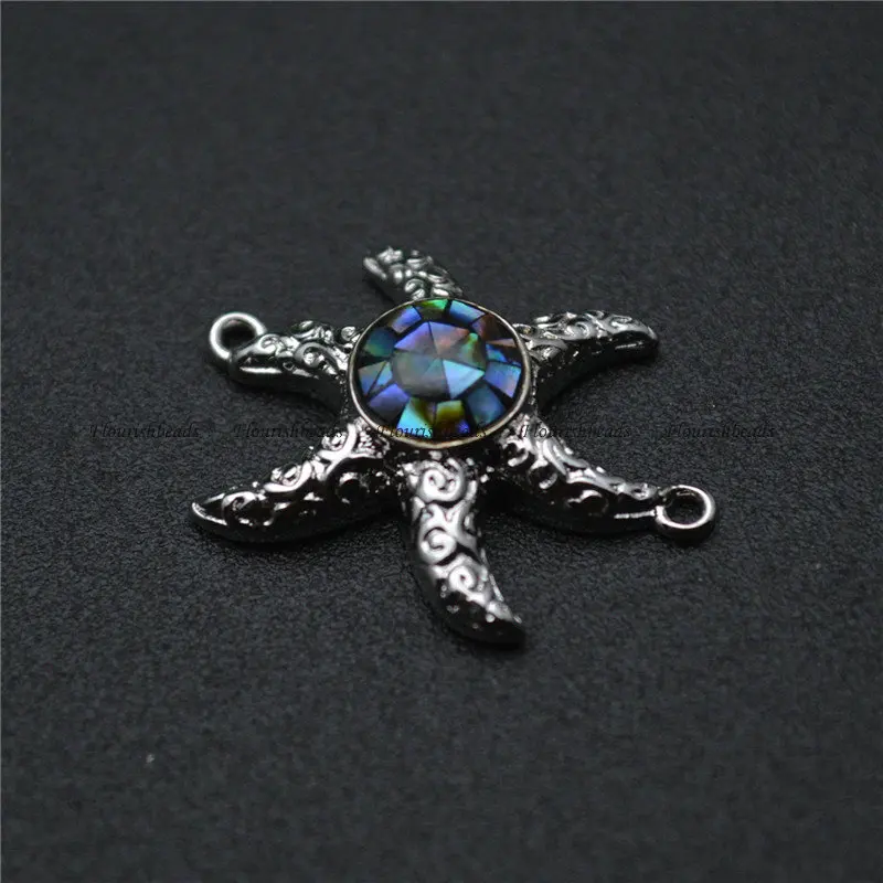 New Arrival Natural Abalone Shell Cover Sea Star Shape Beads Two Loops Jewelry Connectors Bracelet Charms Necklace Pendant | Украшения и