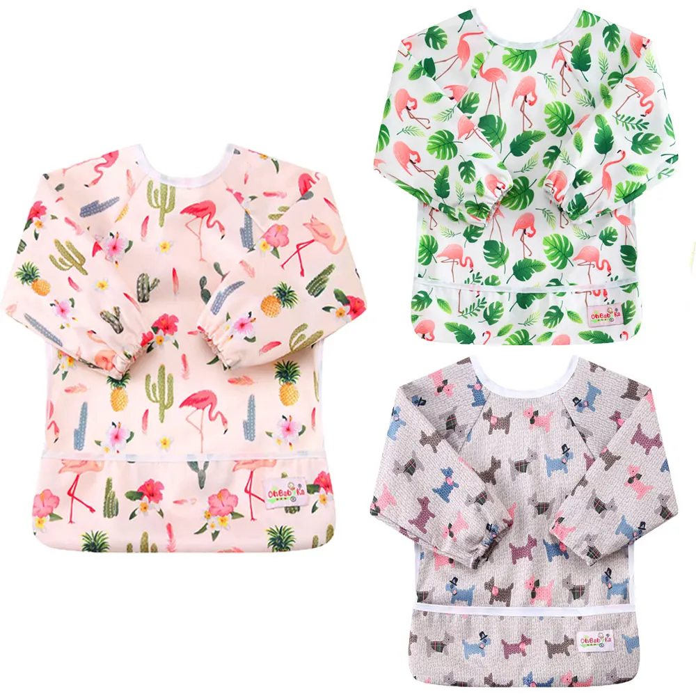 

Waterproof Adjustable Baby Bibs Long Sleeve Cartoon Print Feeding Clothing Baby Slabbers Baby Eating and Feeding Clothes