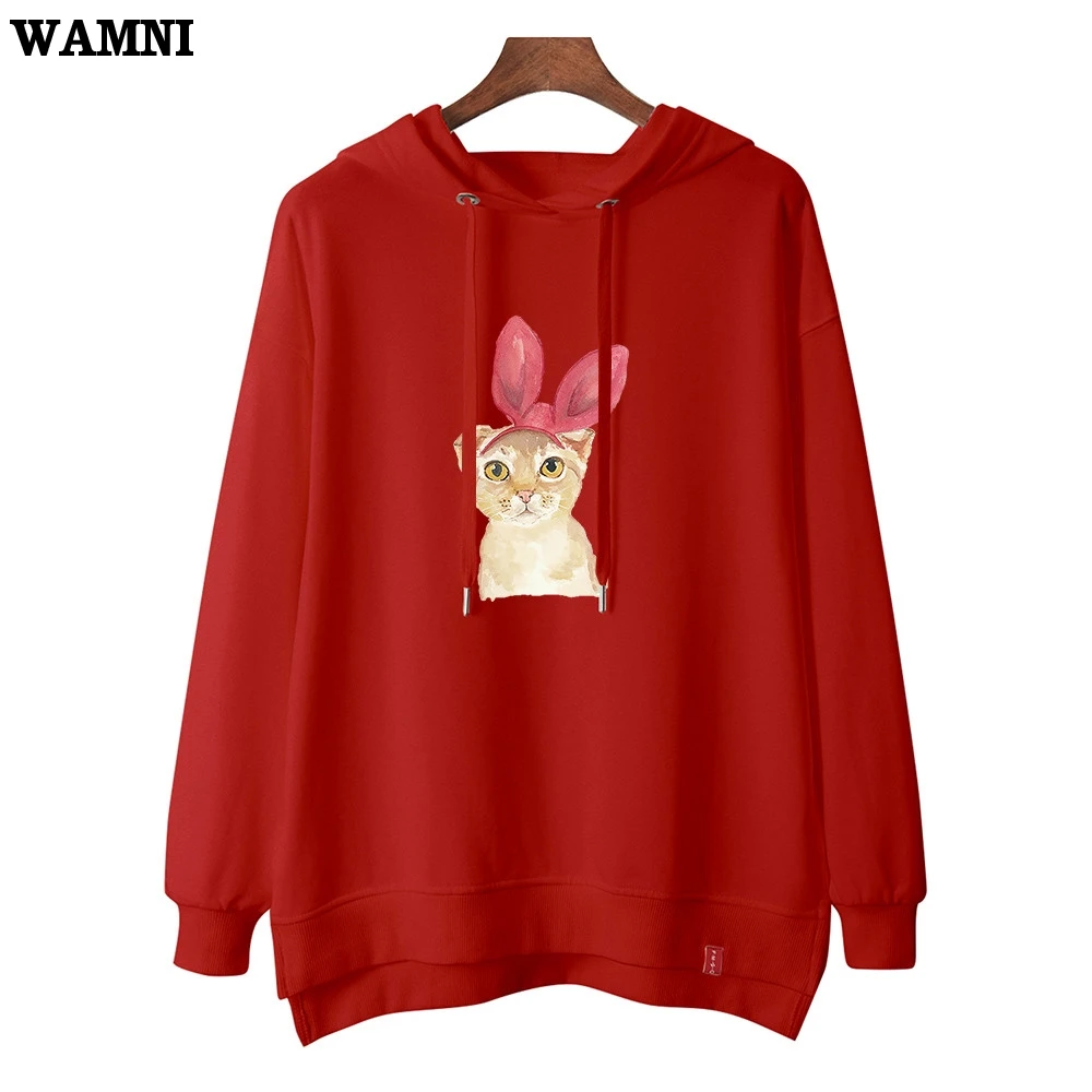 Женские толстовки с капюшоном WAMNI Kawaii модные пуловеры длинными рукавами и