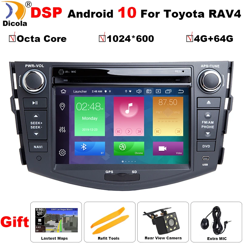 

PX5 DSP 4G+64G 7" IPS Android 10 2Din Car DVD Player For Toyota RAV4 Rav 4 2007-2011 Radio Tape Recorder GPS Wifi RDS DAB TPMS