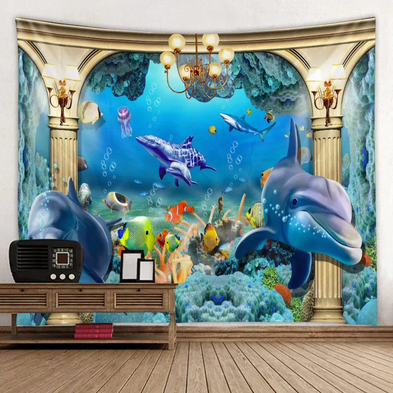 

Tapestry Sea Fish Dolphin Tapestries Wall Hanging Home Deco Beautilf Multi Print Free Shipping Large Size Ocean Fish