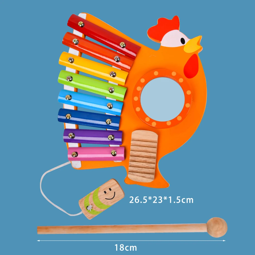 

Knock On The Piano Toy 3 in 1 Wooden Kids Eight-Tone Rooster Xylophone MusicalHand Knock Toys Montessori Education Kit