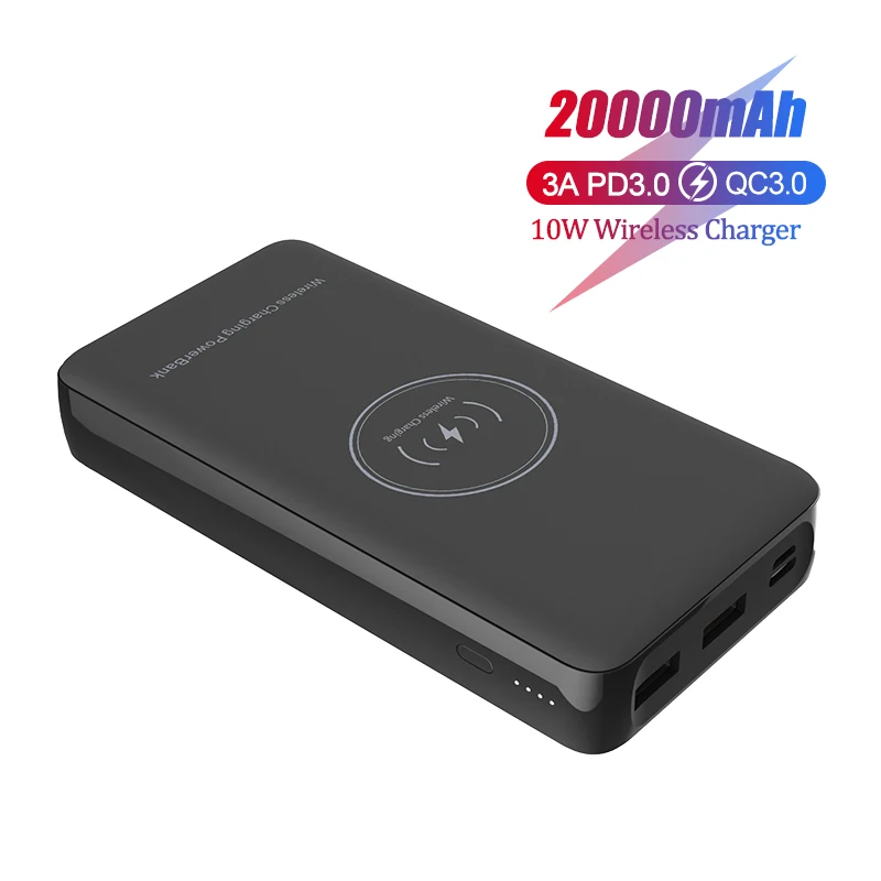 Black 20000mAh 20000 мАч Qi 10 Вт Беспроводное зарядное устройство Внешний аккумулятор 18 Вт Быстрая зарядка QC3.0 PD3.0 внешний аккумулятор портативный USB C Внешний Аккумулятор быстрое зарядное устройство - Цвет: Black 20000mAh