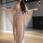 Платье женское для выпускного вечера, роскошное Модное Длинное вечерние с бисером и V-образным вырезом, Турецкий Арабский, размера плюс, формальное платье, 2020