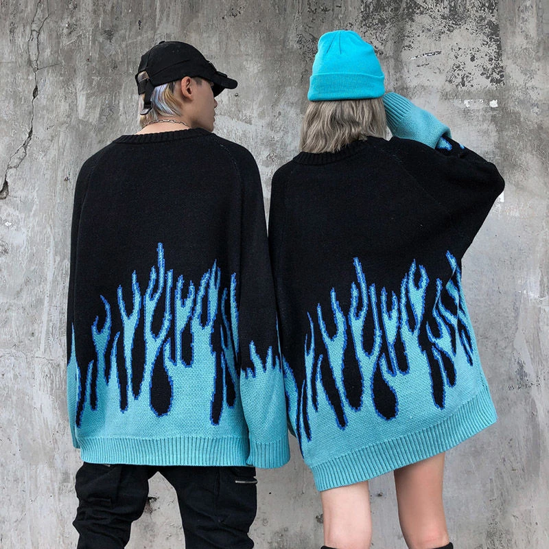 Harajuku High Street Flame жаккардовые лучшие свитера Свободный пуловер Рождественский