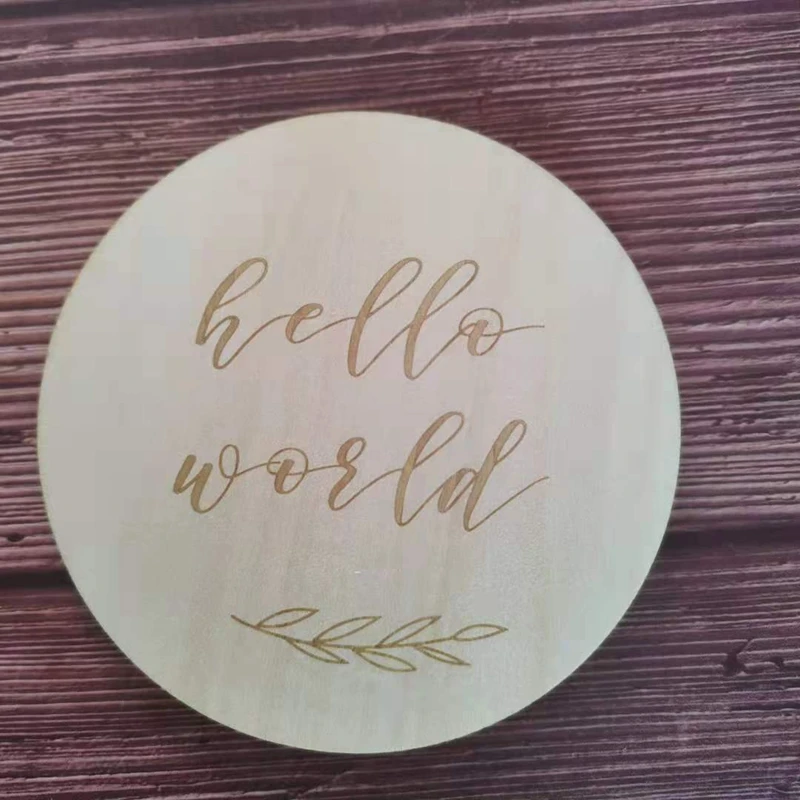 20 дюймов Hello World Sign Shower подарочные деревянные диски для объявления рождения