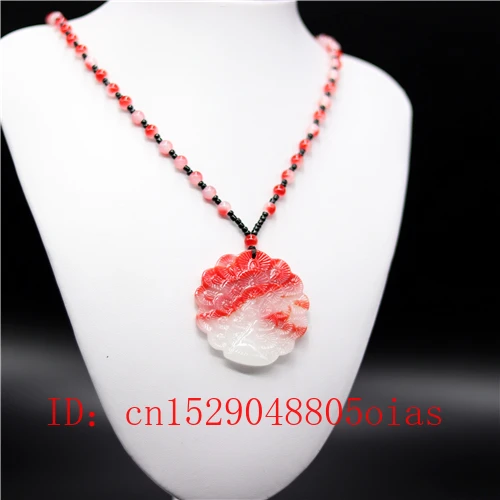 Натуральный красный белый китайский нефритовый павлин кулон ожерелье Шарм