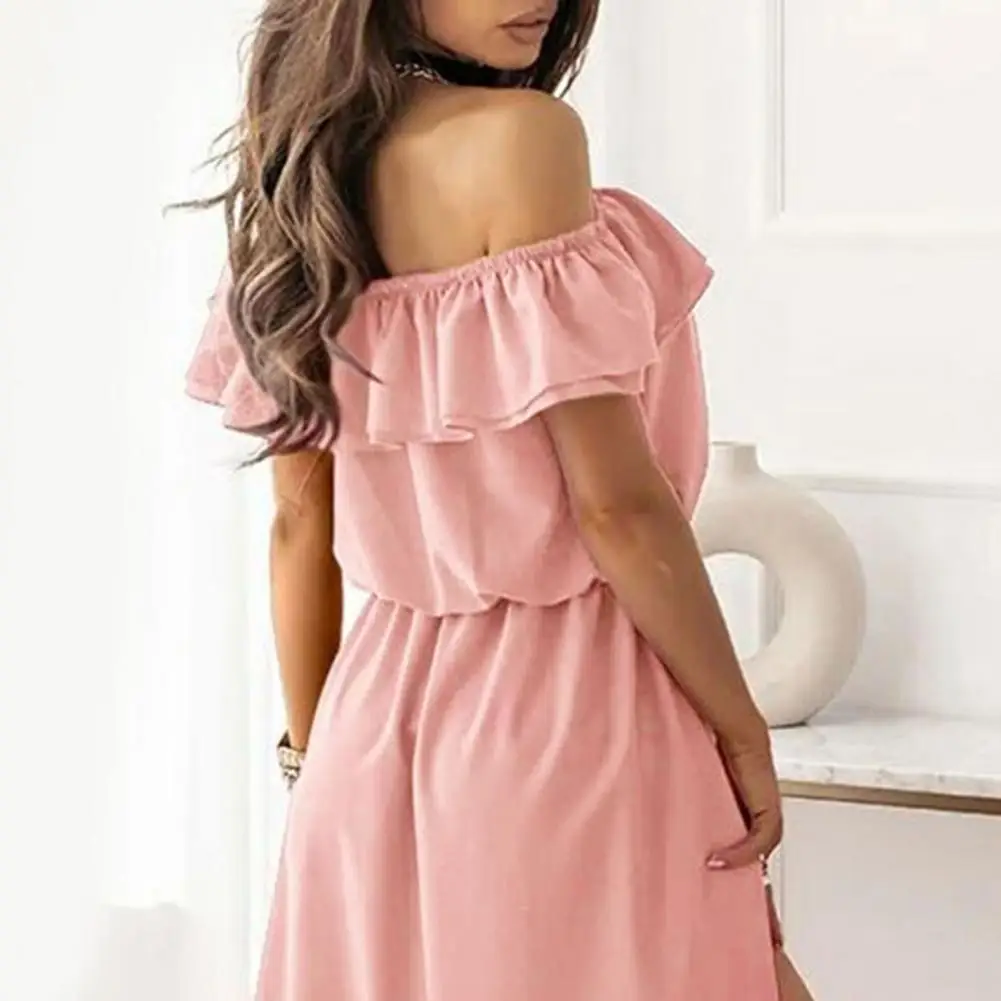 

Sexy Summer Women Long Dress Solid Color Off Shoulder Irregular Hem Plus Size Maxi Dress Beachwear Summer Party 2021