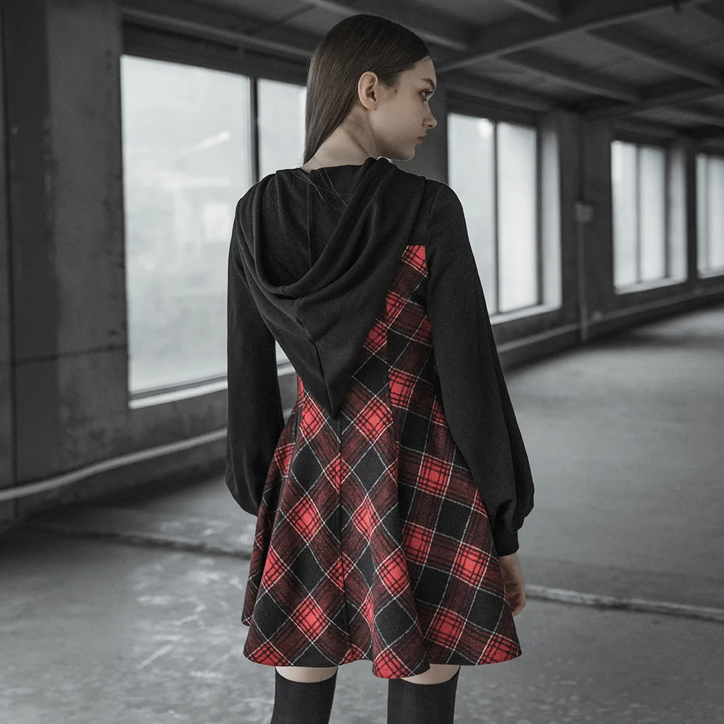 Женское платье-обманка в стиле панк с накидкой из двух частей свободное