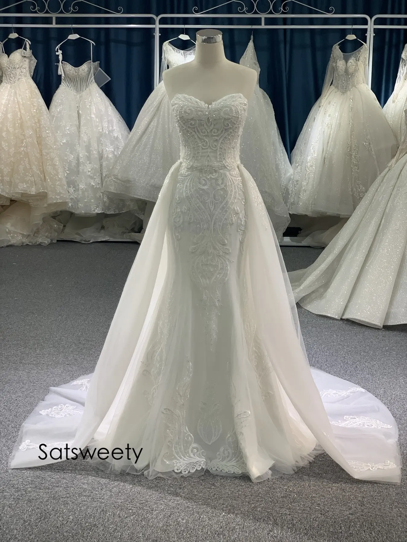 

Real Photos Beaded Wedding Dress 2021 Mermaid Bridal Dresses Detachable Skirt Customized Vestido de Noivas