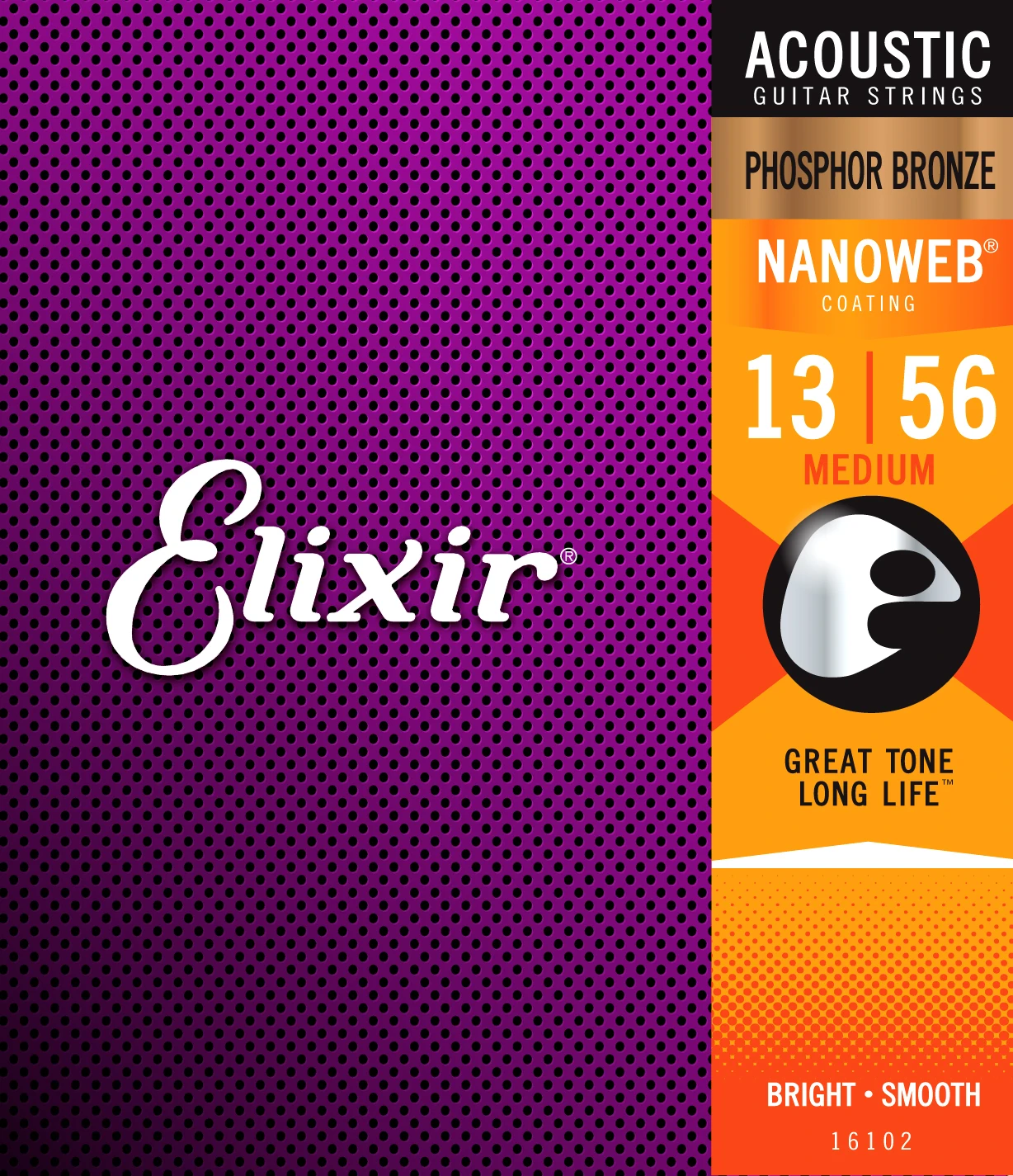 Elixir струнная акустическая Фосфорная бронза с покрытием Nanoweb, все модели - Цвет: 16102	013-056