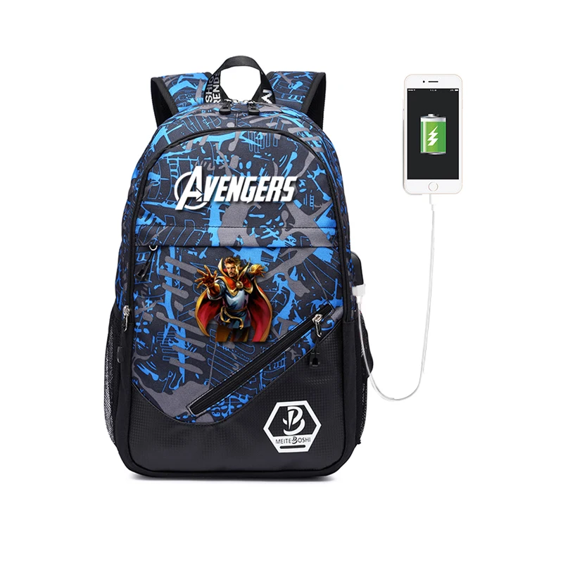 

MARVEL teenager USB Charging book bag fashion Outdoor travel printing school bag mochila Luminous travel backpack