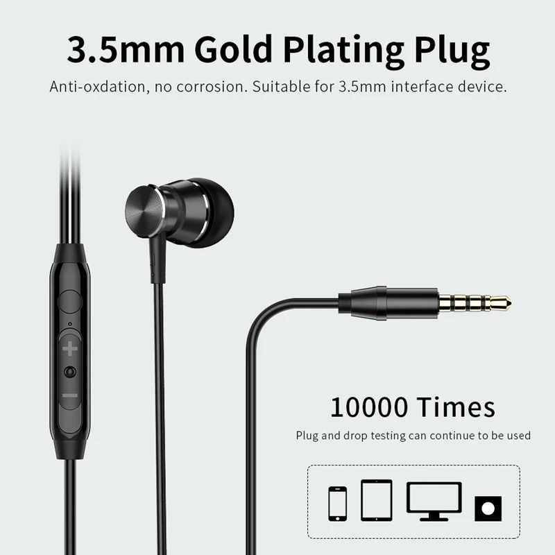 

2021 Metal Bass Wired Headphone 3.5MM In-ear Earphones with Microphone Hifi Earpiece Headset for Phone Xiaomi Samsung Huawei