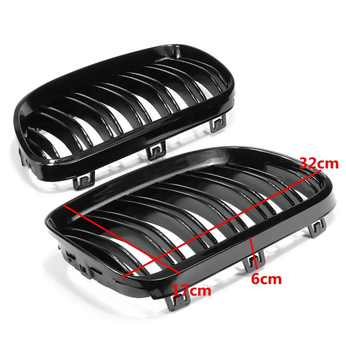 

New 1 Pair Glossy Black Front Kidney Grille For BMW E92 E93 2007 2008 2009 2010-2014 2 Slats Lines Car Styling Racing Grilles