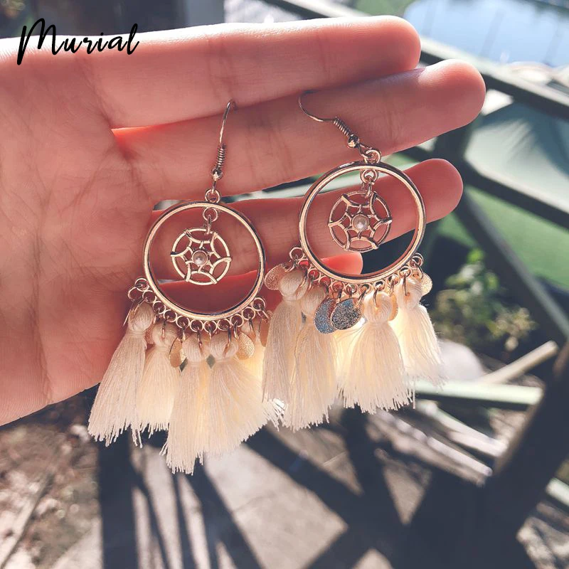 Винтажные богемные длинные висячие серьги с кисточками для женщин женские