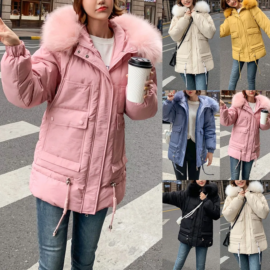 Женская куртка с капюшоном SAGACE однотонная длинная хлопковая длинными рукавами и