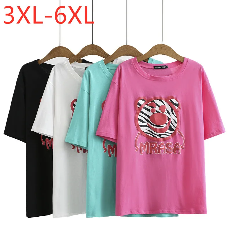 

New 2021 Ladies Summer Plus Size Tops For Women Large Short Sleeve Loose Cotton Red Green Cartoon Print T-Shirt 3XL 4XL 5XL 6XL